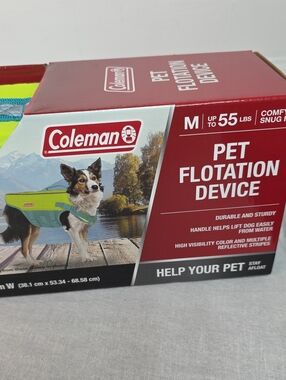 Coleman Pet Flotation Device Dog Life Jacket Medium Lime Green Teal Up to 55 lbs